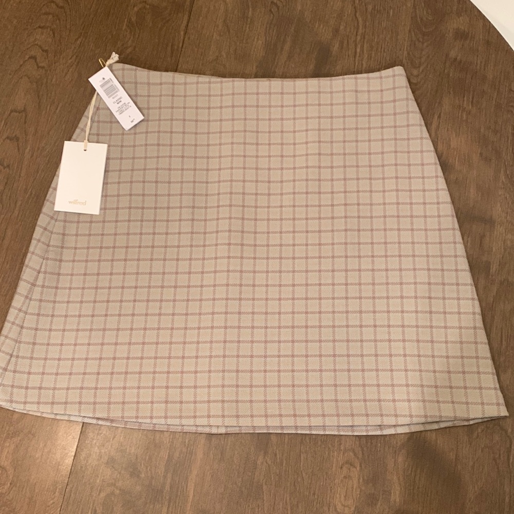 Aritzia Mini Skirt in Light Beige with Pink Windowpane